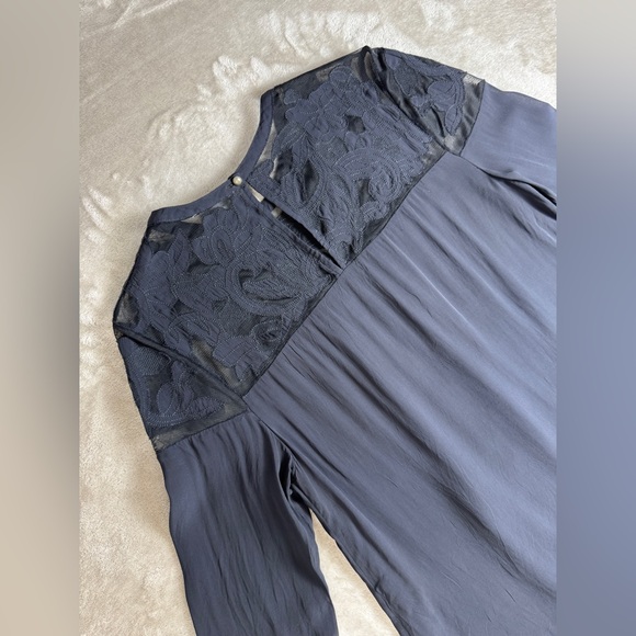 Anthropologie Sheer Lace Blouse Dark Blue/Black Size 12 Large Vanessa Virginia - Picture 6 of 13